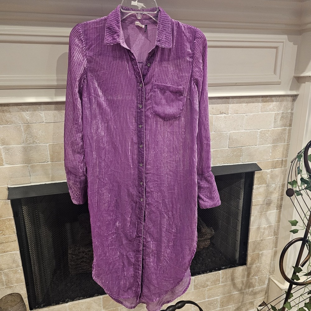Akemi And Kin XS Purple Semi Sheer Duster Button Down Shirt Anthropoligie